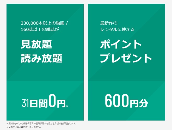 U-NEXTの無料トライアル特典